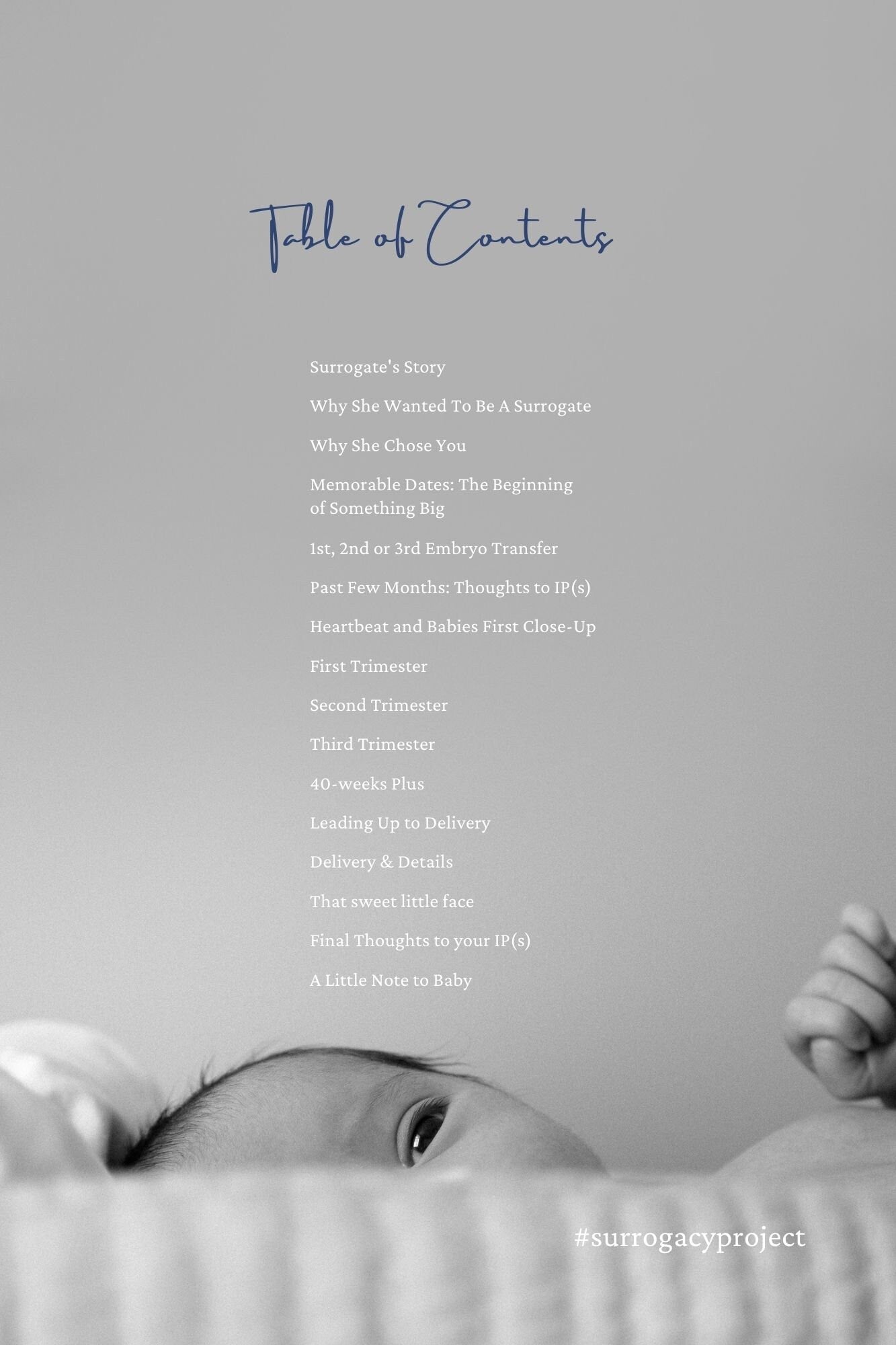 Table of contents for the Surrogate Journal | Gift to my Intended Parent(s)