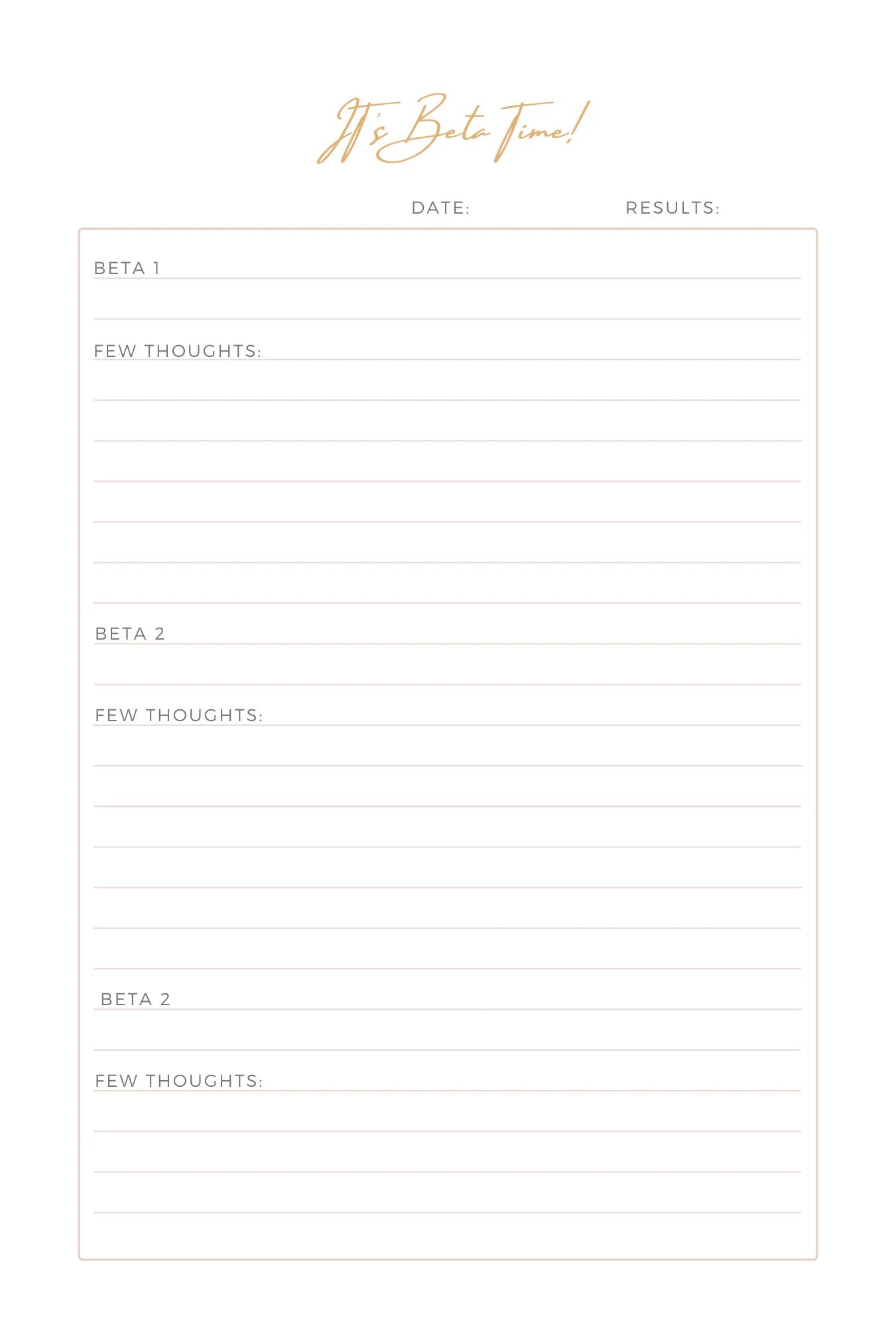 Sample page of beta tracking log inside Surrogates Story Journal